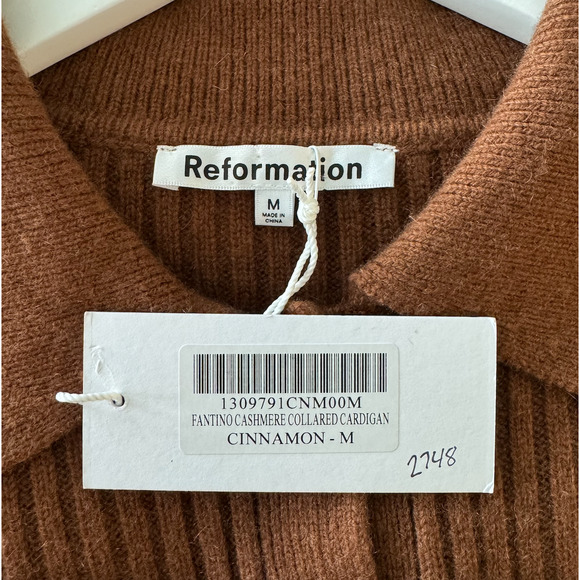 Reformation Fantino Cashmere Collared Cardigan Cinnamon - Picture 11 of 14
